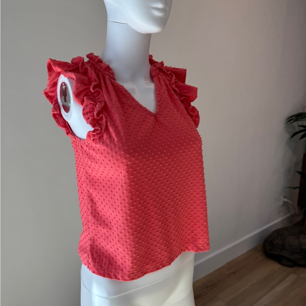 Ruffled Coral Sleeveless Top
